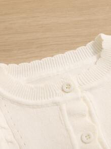 Young Girl Flounce Cuff Cable Knit Cardigan - Beige - View 3