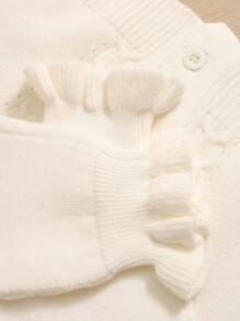 Young Girl Flounce Cuff Cable Knit Cardigan - Beige - View 4