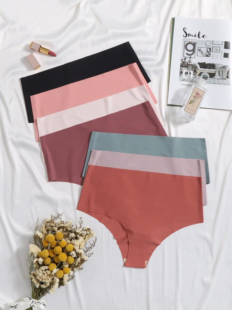 Plus Size High Waisted Multicolor Plain Casual Comfy Fabric Panties With Slight Stretch For Women Daily Wear - Multicolor - View 1