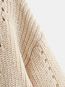 SHEIN Girls Eyelet Detail Drop Shoulder Jumper - Khaki - View 4