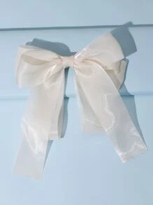 1pc Layered Tulle Long Streamer Bow Hair Clip, Elegant Fashion Tulle Ethereal Hair Accessory For Women, Suitable For Any Occasion Claw Clips Hair Claws Hair Barrettes, School Stuff, College, Winter Outfit For Women, Bows, Cute, Hair Accessories - Beige - View 2