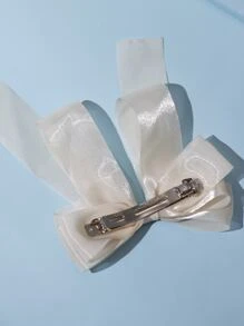 1pc Layered Tulle Long Streamer Bow Hair Clip, Elegant Fashion Tulle Ethereal Hair Accessory For Women, Suitable For Any Occasion Claw Clips Hair Claws Hair Barrettes, School Stuff, College, Winter Outfit For Women, Bows, Cute, Hair Accessories - Beige - View 3