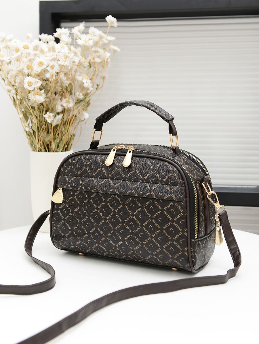 Waterproof,Lightweight,Business Casual,Foldable Letter Graphic Dome Bag For Teen Girls Women College Students,Rookies & White-collar Workers Perfect for Office,College,Work ,Business,Commute - Brown - View 1