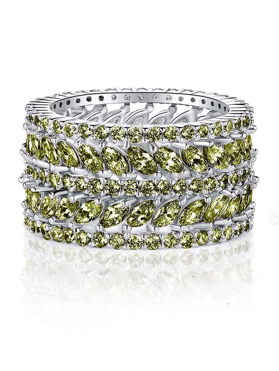 1 chiếc tai thời trang đính đá Zirconia bằng vòng rộng lúa mì - màu xanh lá - Xem 1