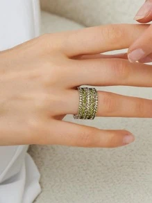 1 chiếc tai thời trang đính đá Zirconia bằng vòng rộng lúa mì - màu xanh lá - Xem 2