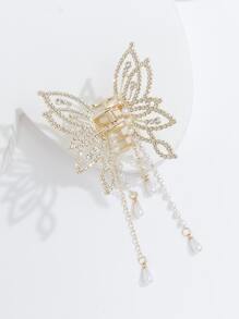 1 Pieza Pinza De Pelo De Diseño Elegante Con Decoración De Mariposa Con Diamantes De Imitación - Dorado - Ver 2