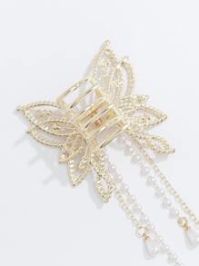 1 Pieza Pinza De Pelo De Diseño Elegante Con Decoración De Mariposa Con Diamantes De Imitación - Dorado - Ver 3