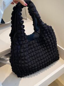 Túi Xách tay Nữ màu trơn Đôi tay cầm Sẵn sàng - màu đen - Xem 4