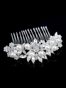 1pc Plum Flower Design Rhinestone Alloy Hair Comb For Women, Party, Wedding, Photography