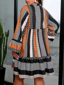 SHEIN LUNE Vestido con estampado de retazo de manga con volante bajo con fruncido - Naranja - Ver 2