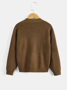 Niños Cárdigan tejido de canalé de hombros caídos - Café integral - Ver 2
