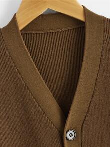 Niños Cárdigan tejido de canalé de hombros caídos - Café integral - Ver 3