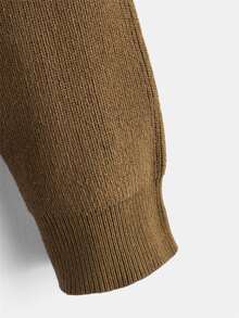 Niños Cárdigan tejido de canalé de hombros caídos - Café integral - Ver 4