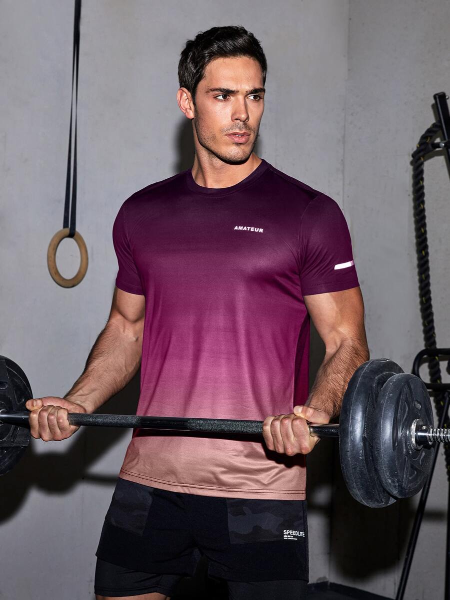 Manfinity Sport Corelite 男友风男士反光字母图案运动 T 恤健身上衣 - 彩色 - 查看 1