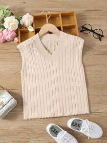 SHEIN Tween女孩主教袖襯衫連衣裙＆側面開衩毛衣背心