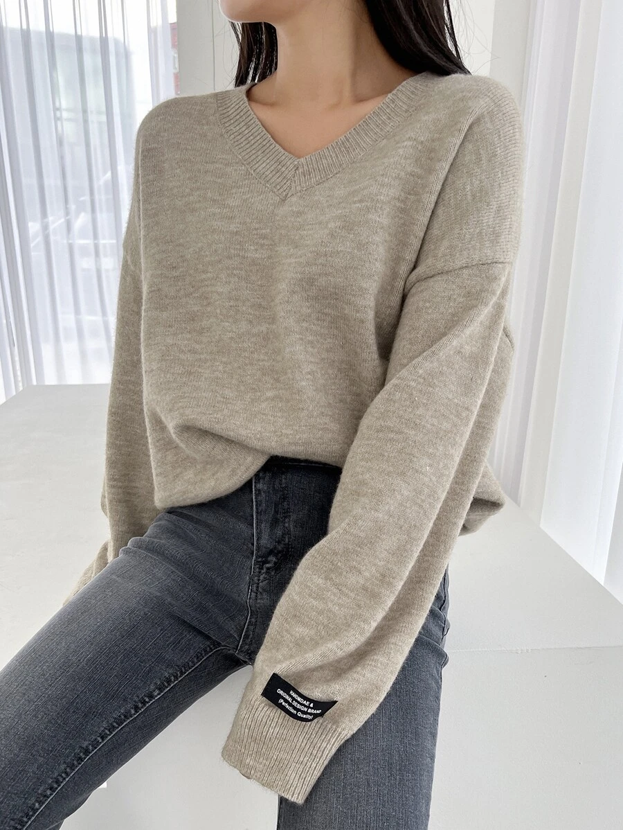 DAZY Patch Detail Drop Shoulder Jumper - Apricot - View 1