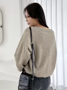 DAZY Patch Detail Drop Shoulder Jumper - Apricot - View 2