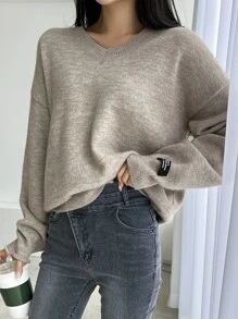 DAZY Patch Detail Drop Shoulder Jumper - Apricot - View 3