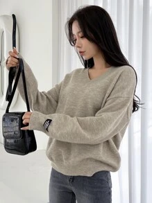 DAZY Patch Detail Drop Shoulder Jumper - Apricot - View 5