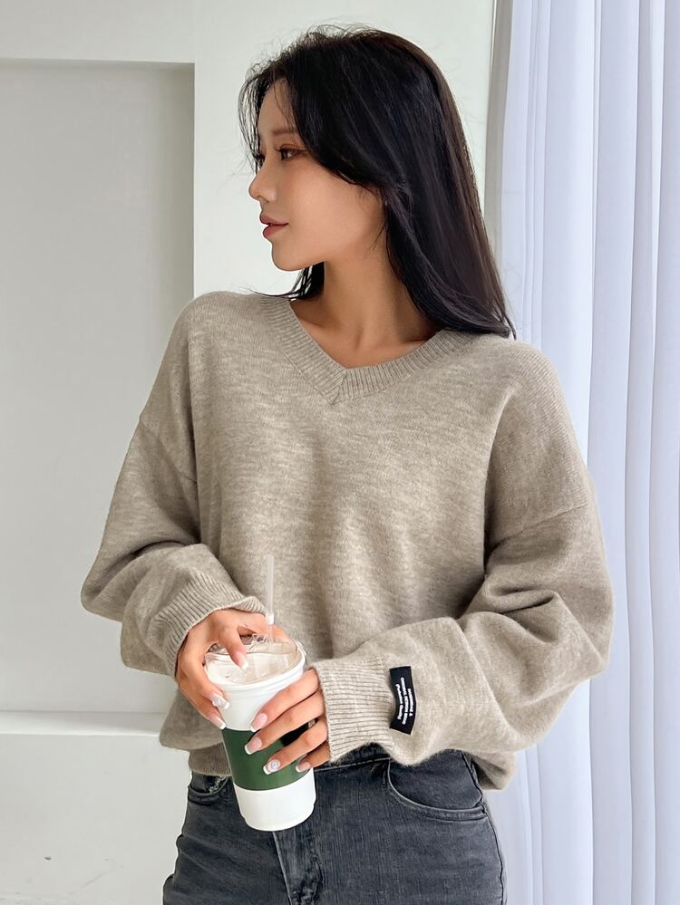 Patch Detail Drop Shoulder Sweater