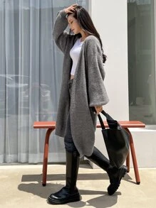 DAZY Drop Shoulder Ribbed Knit Duster Cardigan - Grey - View 7