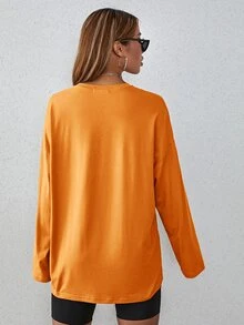 SHEIN EZwear Letter Graphic Drop Shoulder Oversized Tee - Orange - View 2