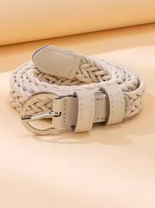 1pc Women Round Buckle Woven Belt Halloween Summer, School Fall, Autumn, Halloween - Beige - View 2