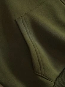 SHEIN EZwear 素色拉鏈開襟落肩袖短款連帽衫 - 軍綠色 - 查看 5
