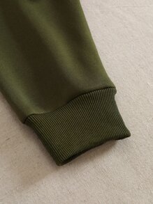 SHEIN EZwear 素色拉鏈開襟落肩袖短款連帽衫 - 軍綠色 - 查看 6