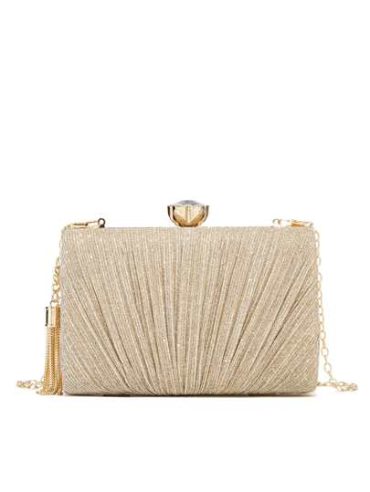 迷人的閃爍亮片,亮片,奢華,閃亮的小亮片鑲嵌鑽石和流蘇裝飾的鏈式盒子包晚宴包,晚宴假珍珠,鑽石,褶皺,水晶裝飾適合派對女孩,女人,新娘,非常適合派對,婚禮,舞會,晚宴/宴會