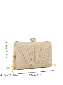 Glamorous Glitter Bling, Sequin, Luxury, Shiny Mini Glitter Rhinestone & Tassel Decor Chain Box Bag Evening Bag, Dinner Bag Faux Pearl, Rhinestone, Ruched, Crystal Decor For Party Girl, Woman, Bride Perfect For Party, Wedding, Prom, Dinner/Banquet, For - Gold - View 5