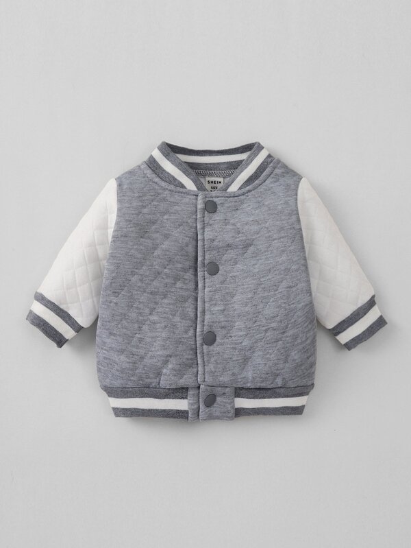 Newborn Baby Quilted Two Tone Varsity Jacket SHEIN USA