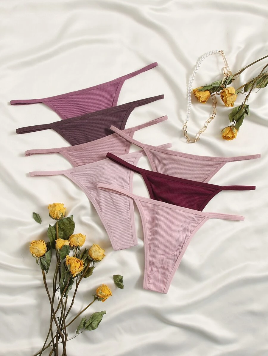 SHEIN 7packs Ribbed Knit Sexy G-String - Multicolor - View 1