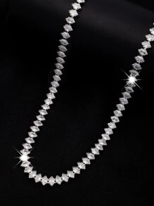 1入組方晶鋯石裝飾項鍊銅首飾類 - 銀色 - 查看 2