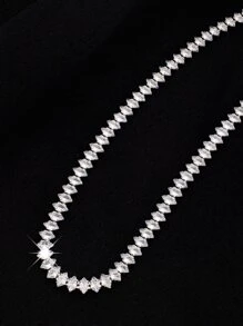 1入組方晶鋯石裝飾項鍊銅首飾類 - 銀色 - 查看 5