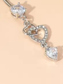 1pc Double Heart Shaped Cubic Zirconia Belly Button Ring Piercing Jewelry For Women Valentines - Silver - View 4