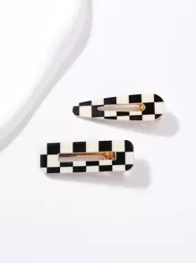 2pcs Checkered Print Hair Clip Elegant Claw Clips Hair Claws Hair Barrettes, School Stuff, Hair Accessories - Multicolor - View 1