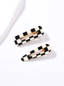 2pcs Checkered Print Hair Clip Elegant Claw Clips Hair Claws Hair Barrettes, School Stuff, Hair Accessories - Multicolor - View 2