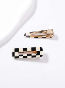 2pcs Checkered Print Hair Clip Elegant Claw Clips Hair Claws Hair Barrettes, School Stuff, Hair Accessories - Multicolor - View 4