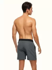 Manfinity KASUA Men Letter Graphic Drawstring Waist Swim Trunks & Compression Liner Milk Silk Lining,Hawaiian - Dark Grey - View 2