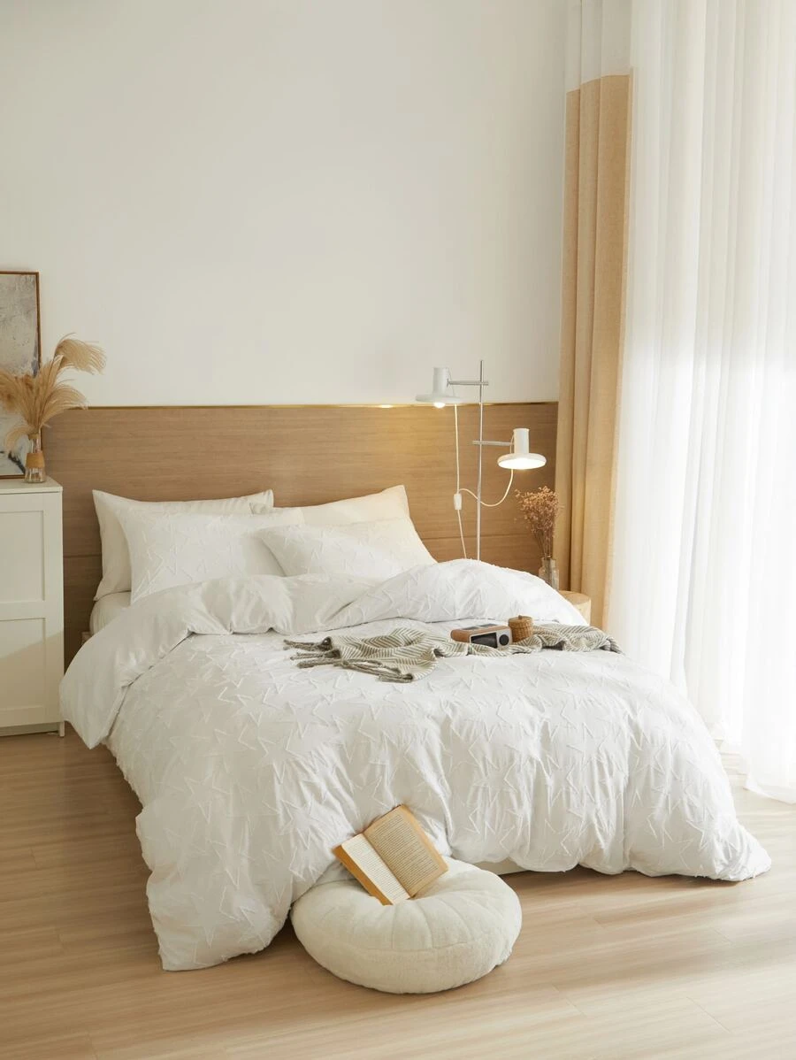 Tufted Star Duvet Cover Set Without Filler - White - View 1