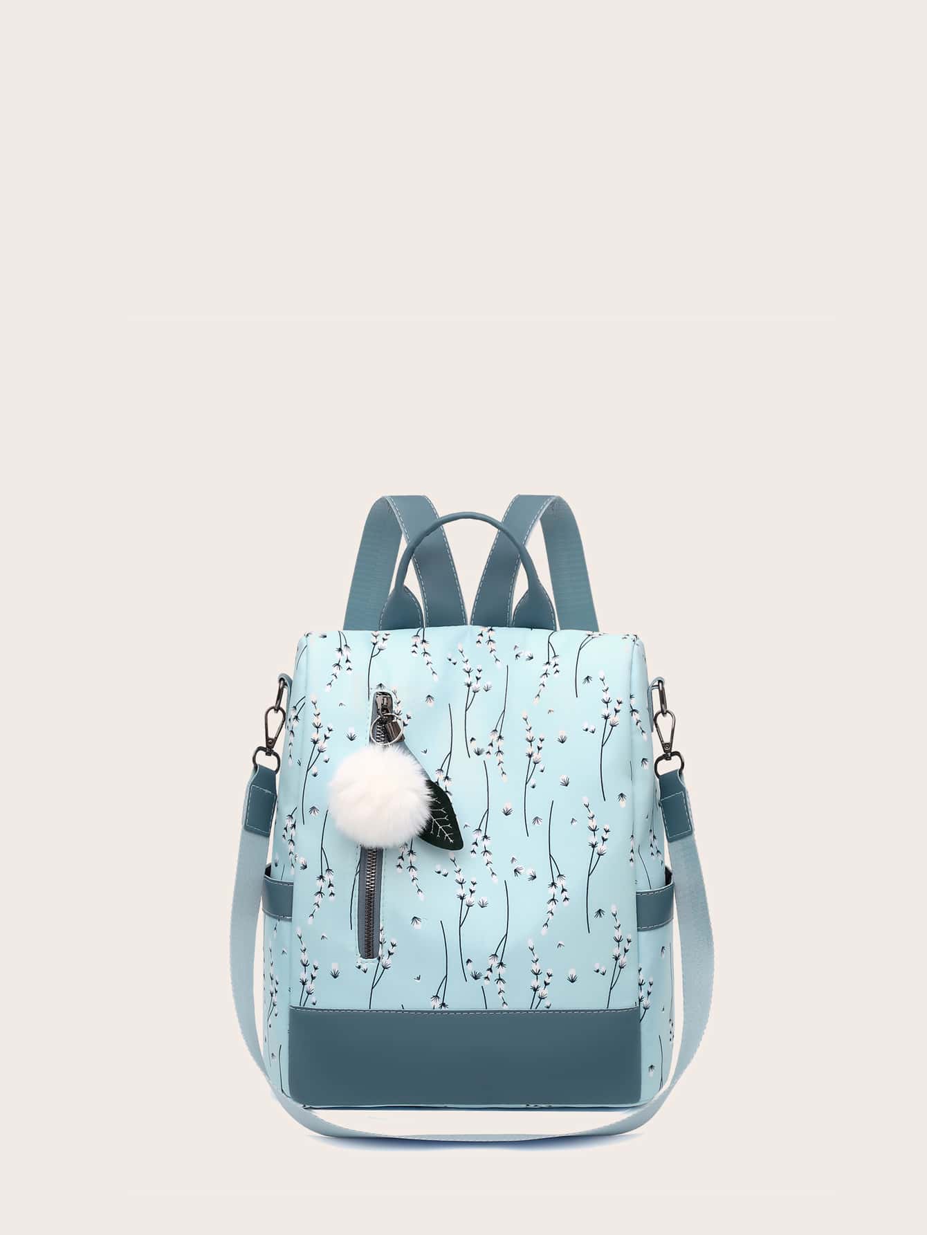 防水、輕便女式花朵印花休閒花卉圖案防盜背包，女孩休閒書包大容量防盜旅行包書包適合研究生、青少年女孩、新生、大二、大三、大學、大學和高中，非常適合戶外、旅行和返校 - 藍色 - 查看 1