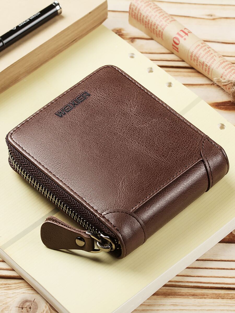 WEIXIER Men Letter Graphic Small Wallet - Coffee Brown - View 1