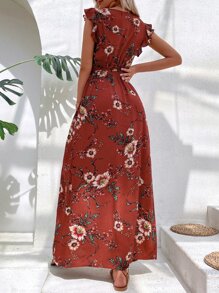 Breezaya Đầm Xù Tách cao Hoa Boho - Đỏ - Xem 2