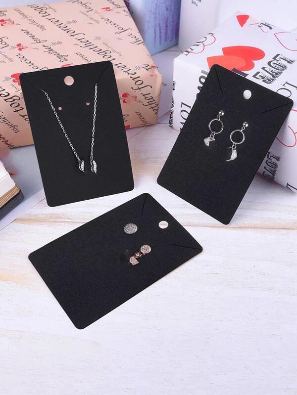 50pcs Solid Color Jewelry Display Card, Simple Black Jewelry Paper