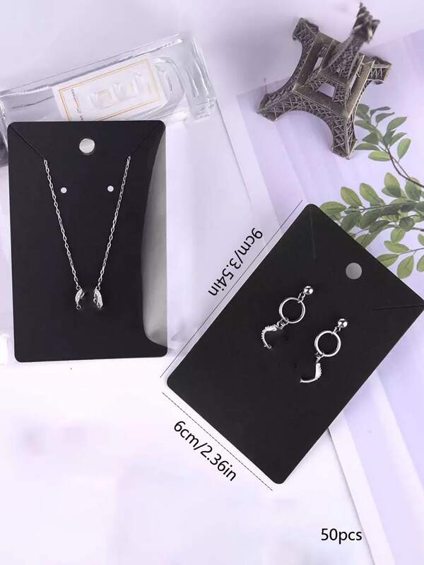 50pcs Solid Color Jewelry Display Card, Simple Black Jewelry Paper