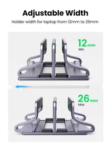 UGREEN Dual Slot Vertical Laptop Stand Holder Adjustable Aluminum Alloy For 26mm Width Laptops And Tablet, Air 2020, Ipad Pro,Ipad Mini - Grey - View 6