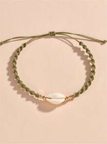 1pc Vacation Shell Decor Green Wax Rope Anklet For Women For Daily Decoration - Multicolor - View 2