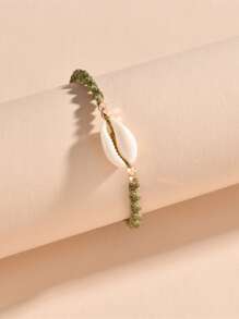 1pc Vacation Shell Decor Green Wax Rope Anklet For Women For Daily Decoration - Multicolor - View 3