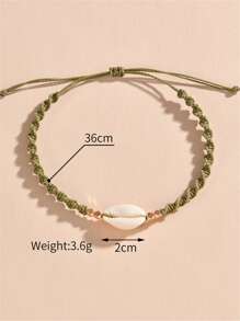 1pc Vacation Shell Decor Green Wax Rope Anklet For Women For Daily Decoration - Multicolor - View 4